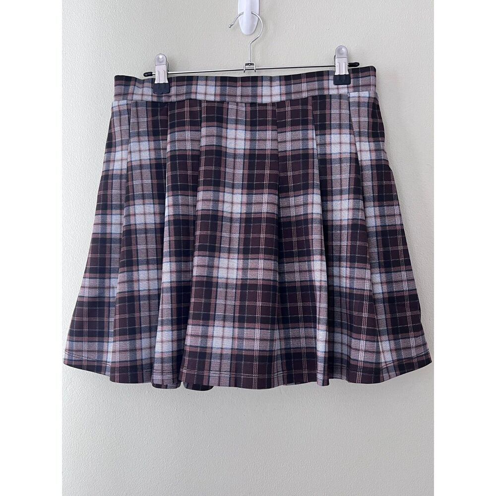 Halara Brown Plaid Pleated Mini Skort size Large